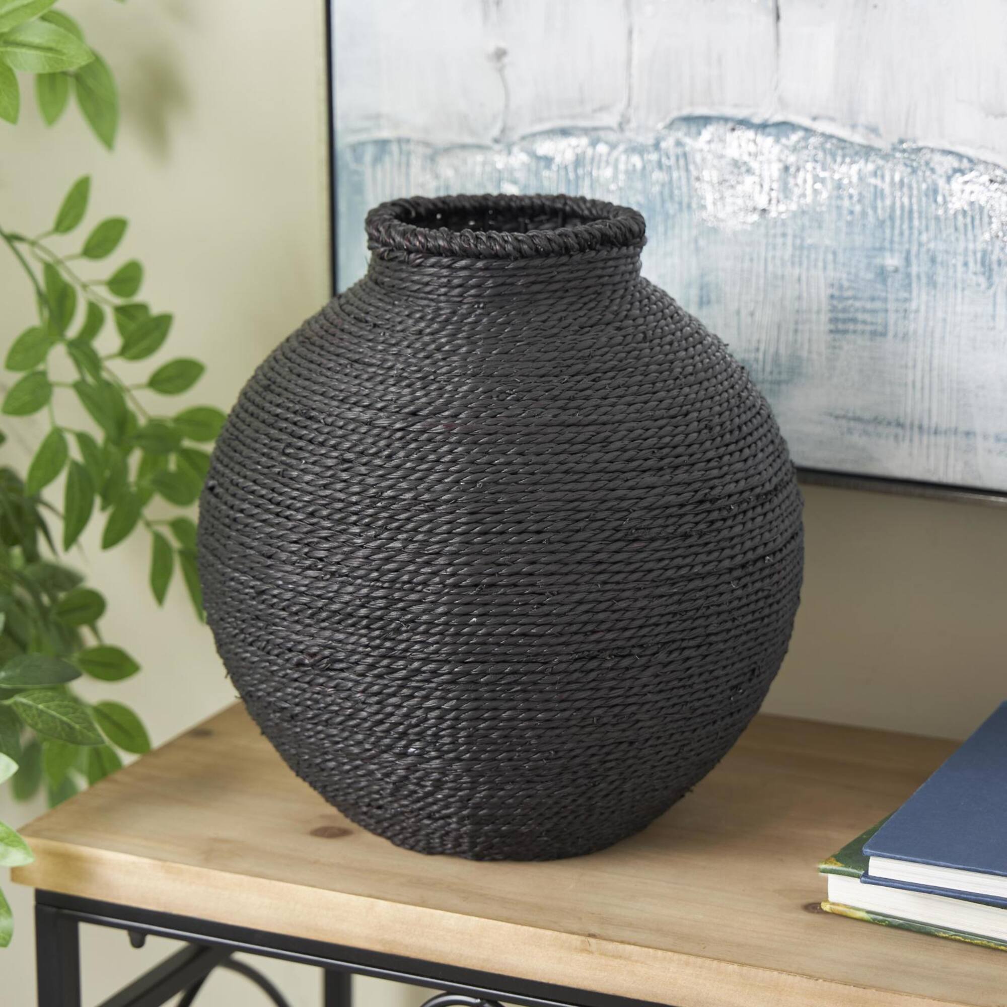 13" Black Metal Handmade Wrapped Vase